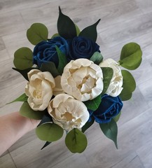Navy & Ivory Bridal Bouquet Blue Sola Wood Cascade Wedding Bridesmaid Flowers