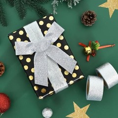 2-Rolls Silver Glitter Ribbon – Sparkling Shiny – 1-1/2 Inch Silver