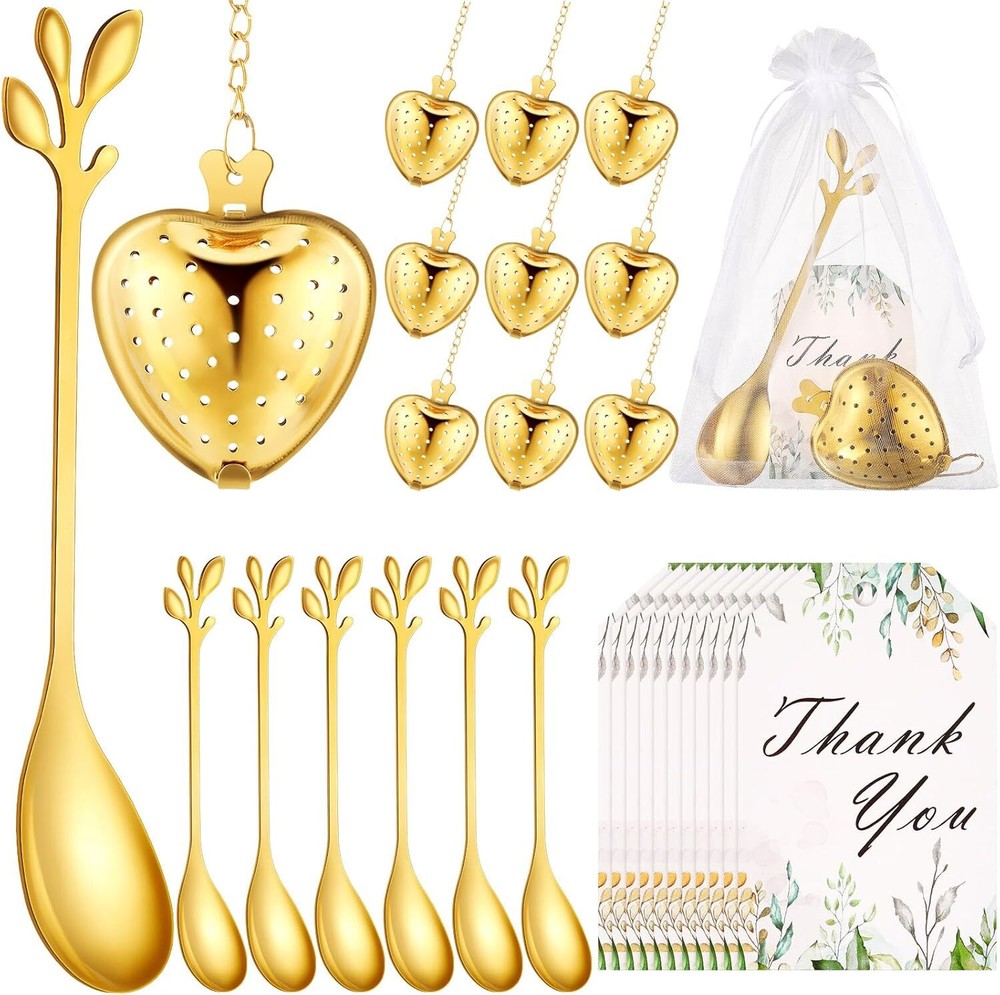 25 Piece Bridal Bouquet Tea Party Favors Tea Spoons Heart Infuser Bulk Balls