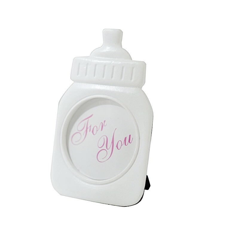 White Pink 4 Mini 4″ Picture Frames Feeding Bottle Baby Shower Favors Events