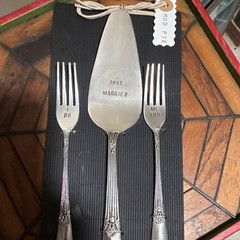 Mud Pie Engraved Just Married Wedding 3-Piece Cake Server & Fork Set Silver
