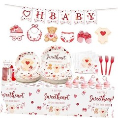 Party Decoration Set – Serves 24 – 112Pcs A Little Valentine’s Day Baby Shower