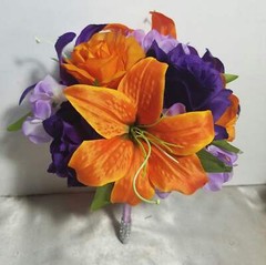 Orange Purple Lavender Rose Tiger Lily Bridal Wedding Bouquet Accessories