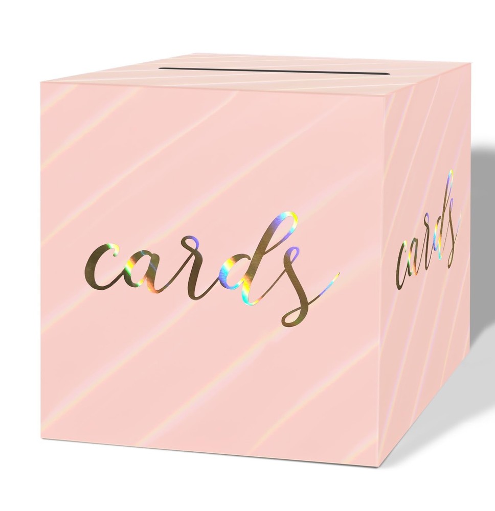 Iridescent Light Pink Card Box for Party 9 x 9 Inch Gift Card Box Holder for …