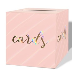 Iridescent Light Pink Card Box for Party 9 x 9 Inch Gift Card Box Holder for …