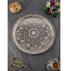 Turkish Circular Server Serving Tray | Ottoman Selcuk Star – Silver | 185-6-11