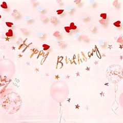 52 Feet Heart Streamers Paper Garlands Rose-Gold Pink Burgundy-Red White