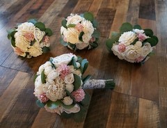 8PC Pink & White Sola Wood Flower Bridal Bouquet Bridesmaid Wedding Flower Set