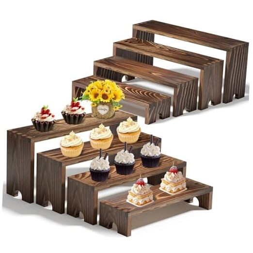 2 Set Stackable Wooden Cupcake Stand Tiered Riser Display 2Pack Dark Brown