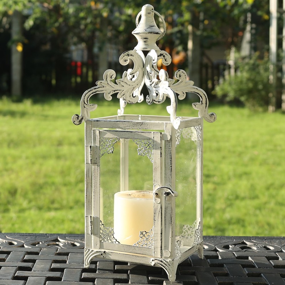 NEEDOMO Lanterns Decorative Indoor, 16″ White Hanging Lantern Set of 1, Beige