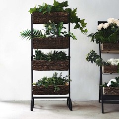 Black Brown 4 Tier METAL STAND Natural Wood PLANTER BOXES Party Home Decorations