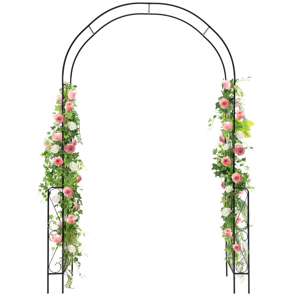 7.9 FT Metal Backdrop Stand Garden Arch Arbor Trellis for Climbing Plants Black