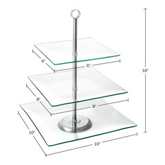 Home Dess Chef Buddy Three Tier Square Glass 11.5″ x x 16″, Clear