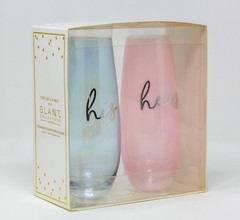 His and Hers Pink & Blue Stemless Champagne Wine Glasses for Wedding/Engagement