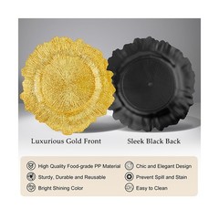 12PCS Bright Gold Charger Plates Bulk- 13in Round Plastic Chargers for Dinner…