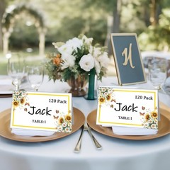 120 Pack Place Cards 4×2.5 Inch Sunflowers Reserved Seating Signs Wedding