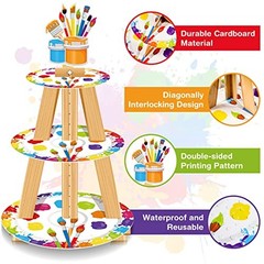 3 Tier Art Paint Party Cupcake Stand Decorations Artist Multicolor Party