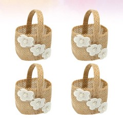 4Pcs Portable Burlap Candy Baskets Khaki Linen Wedding Storage Holders