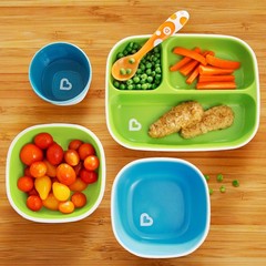 Munchkin Splash 4 Piece Toddler Divided Plate And Bowl Dining Set Blue/Green