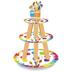 3 Tier Art Paint Party Cupcake Stand Decorations Artist Multicolor Party