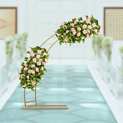 6.5ft Gold Metal Crescent Moon Wedding Arch Stand, Curved Flower Balloon Frame