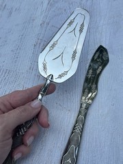Vintage 800 Silver Cake Server & Knife Set Geometric Engraved Continental