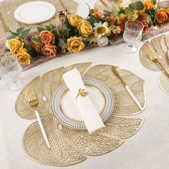 Evevda Gold Leaf Shaped Vinyl Placemats for Dinner Table Set of 8,