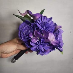 Purple Rose Calla Lily Sola Wood Bridal Wedding Bouquet Accessories