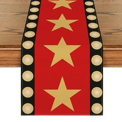Red Movie Theme with Gold Star Design Movie Night Table Runner, Red Carpet