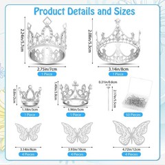 Flower Bouquet Accessories Silver Crowns Butterfly Decorations Pins Set