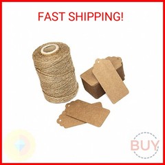 300 Feet Natural Jute Twine and 100PCS Brown Rectangle Kraft Paper Gift Tags for