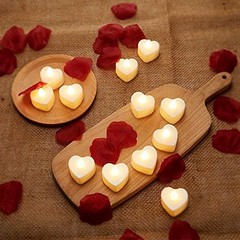 12 Pcs Heart Shape LED Tealight Candles Love LED Yellow Light, Dark Red Petal