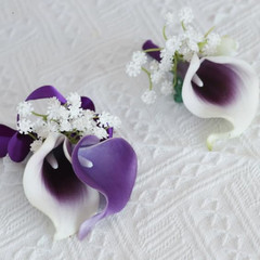 2 Set Purple Artificial Flower Calla Lily Flowers Corsage and Boutonniere for We