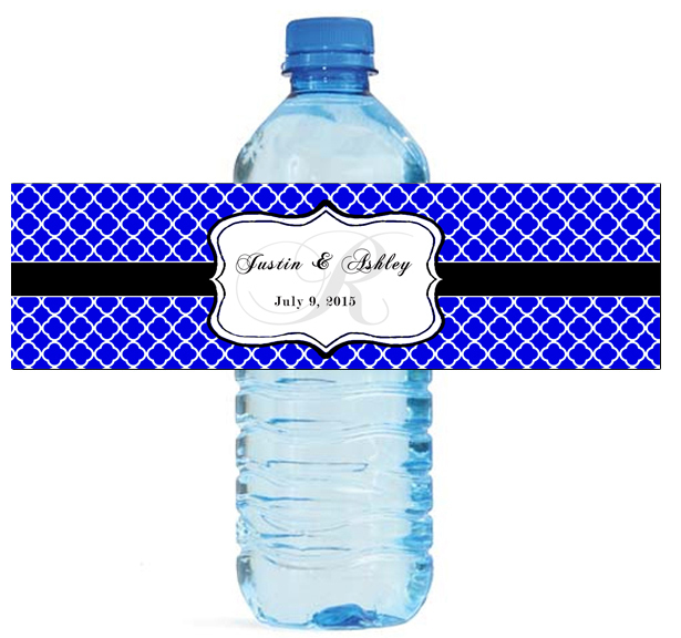 100 Royal Blue Monogram Wedding Water Bottle Labels Engagement Bridal 8″x2″