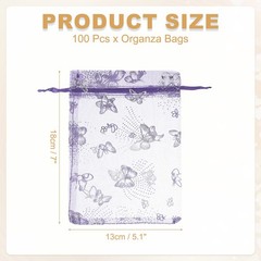 Organza Bag, 100 Pcs 5.1 x 7 Inch Butterfly Mesh Pouch, Light Purple Silver