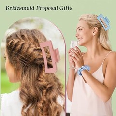 Bridesmaid Proposal Gifts 6pcs Hair Claw Clips & 6pcs Satin Hair 12pcs White