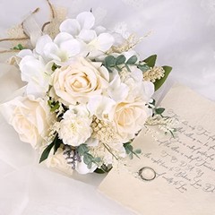 Wedding Bouquets for Bride Bridesmaid, White Champagne Artificial Roses 7.5in