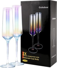 Gutsdoor Crystal Champagne Flutes Glass Set 2 Count (Pack of 1), Iridescent