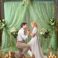 10x8ft Tulle Backdrop Curtain with Lights String 2 Panels(5*8FT) Olive Green