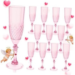 Plastic Champagne Flutes, Champagne Glasses Bulk, Reusable Unbreakable 12 Pink