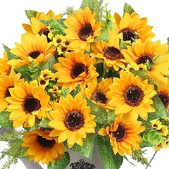 Artificial Sunflower Bouquets,2 Bunches Fake Flowers for Outdoors Baby Shower