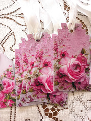 Shabby Chic Rose Romantic Wedding Bridal Baby Shower Garden Hang Tags