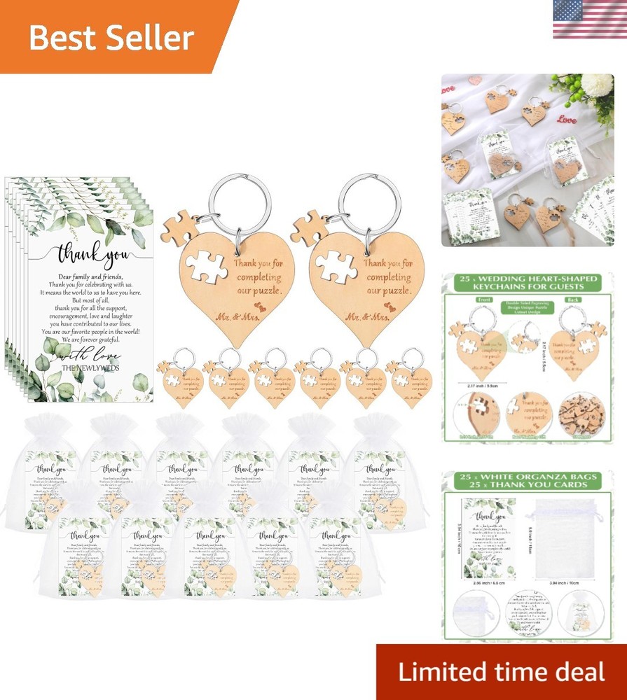 Wedding Souvenir Sets for Guests Heart Puzzle Keychains Cards Gift Bags 25pcs