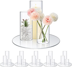 Elegant Round Glass Mirror Trays & Vases Set for Wedding & Party Centerpieces