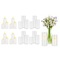VEVOR 24 Pcs Pillar Candles with Glass Cylinder Vases Set 2.6″x4.7″/5.9″/7.9″