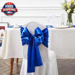10 Pcs Royal Blue Satin Chair Sashes Bows Universal Chair Cover for Wedding Rec