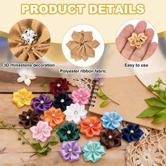 100 Pcs Ribbon Flowers, 1.2 in Fabric Flowers with Rhinestones, Bronze