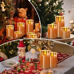 Flickering Flameless Candles with Remote,4″, 5″, 6″ x 3″ Diameter Glass Brown