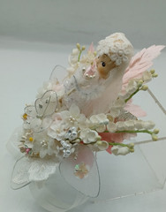 Vintage Handmade Wedding Corsage Composition Bride Lace Hearts Dove Millinery