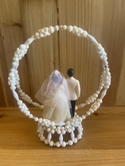 Vintage Hand Beaded Wedding Cake Topper 1960’s 6.5” Wilton Bride And Groom